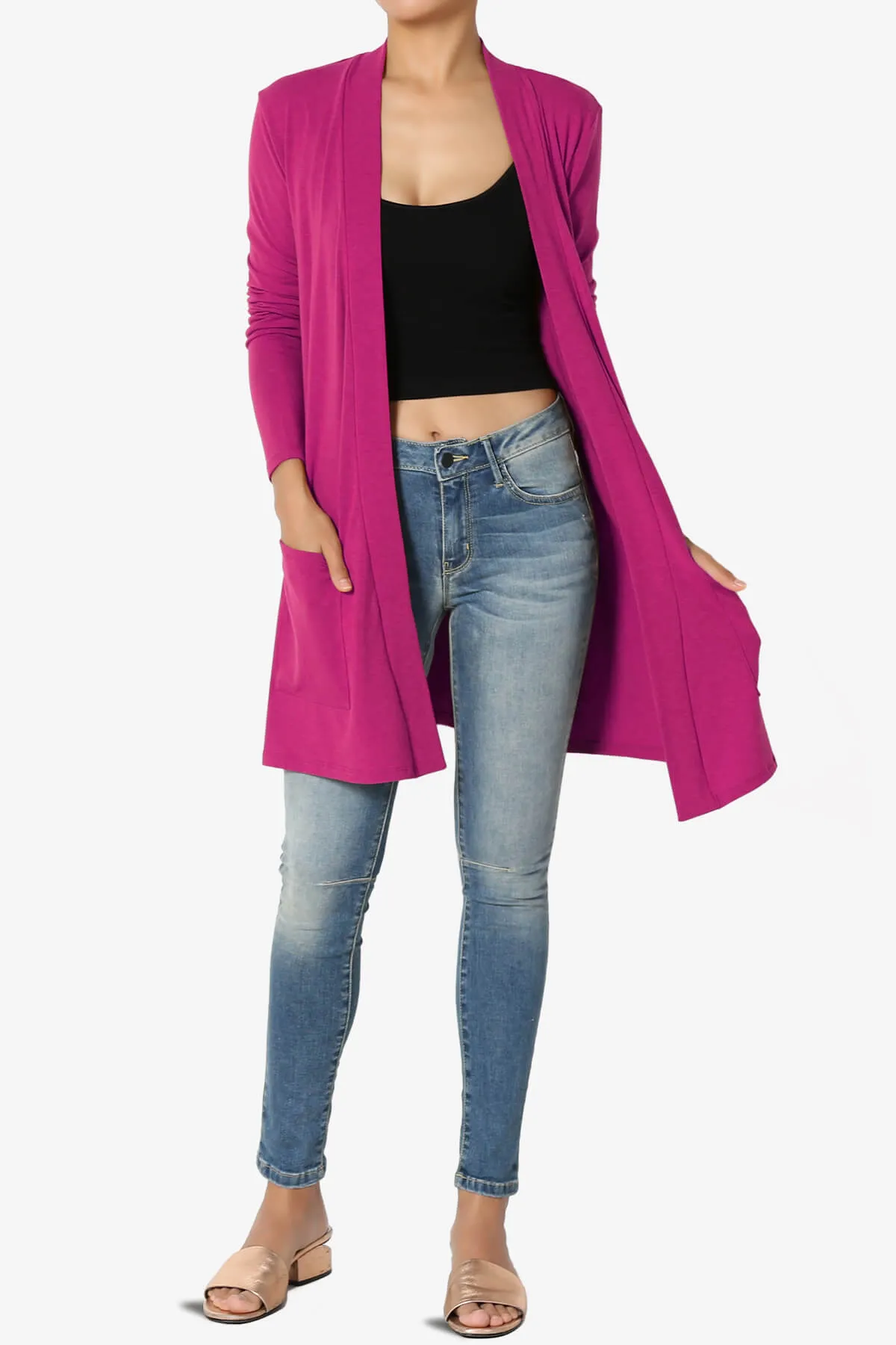 Daday Long Sleeve Pocket Open Front Cardigan PLUS