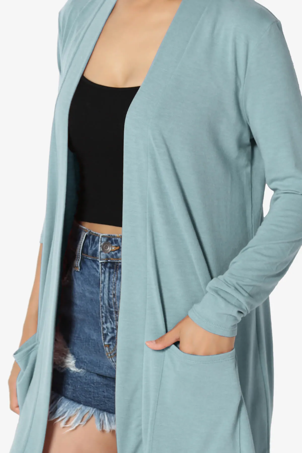 Daday Long Sleeve Pocket Open Front Cardigan PLUS