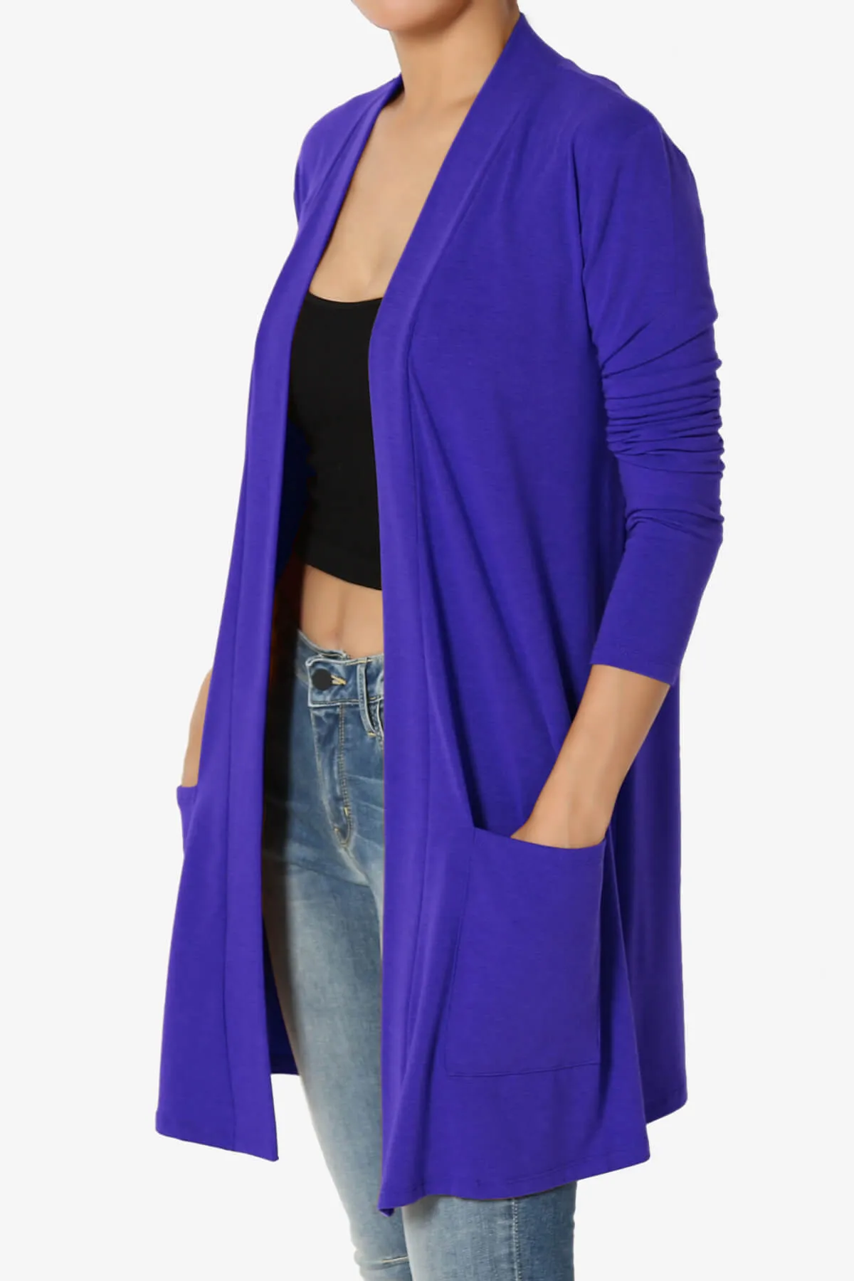 Daday Long Sleeve Pocket Open Front Cardigan PLUS