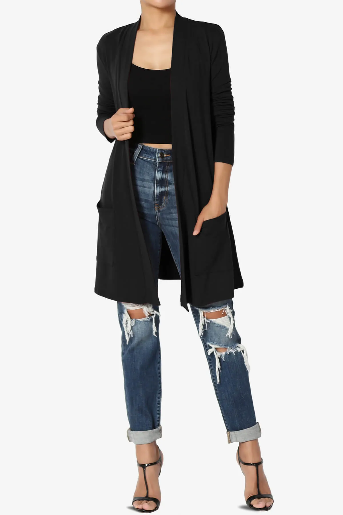 Daday Long Sleeve Pocket Open Front Cardigan PLUS
