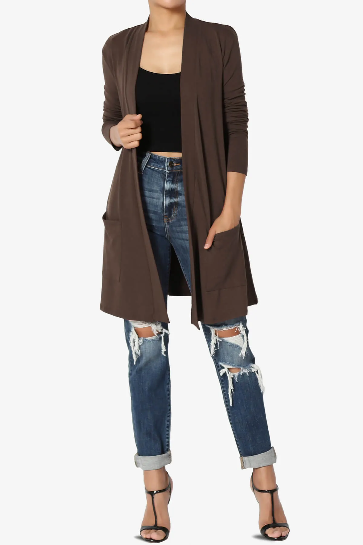 Daday Long Sleeve Pocket Open Front Cardigan PLUS