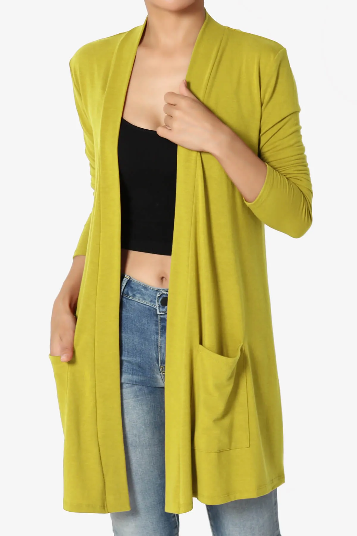 Daday Long Sleeve Pocket Open Front Cardigan PLUS
