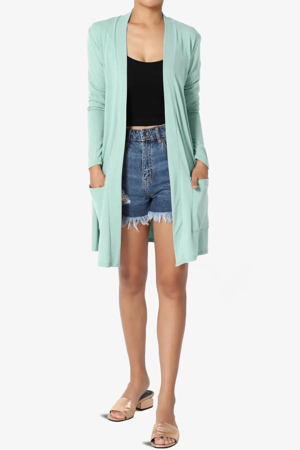 Daday Long Sleeve Pocket Open Front Cardigan PLUS