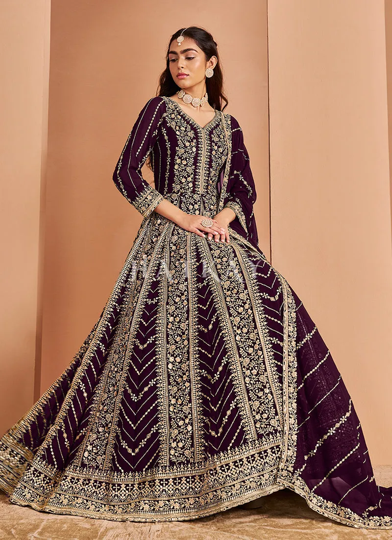 Deep Wine Embroidery Anarkali Suit