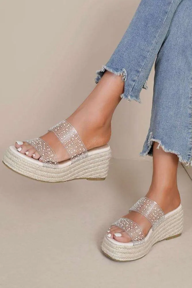 Diamante Strap Wedge Slipper