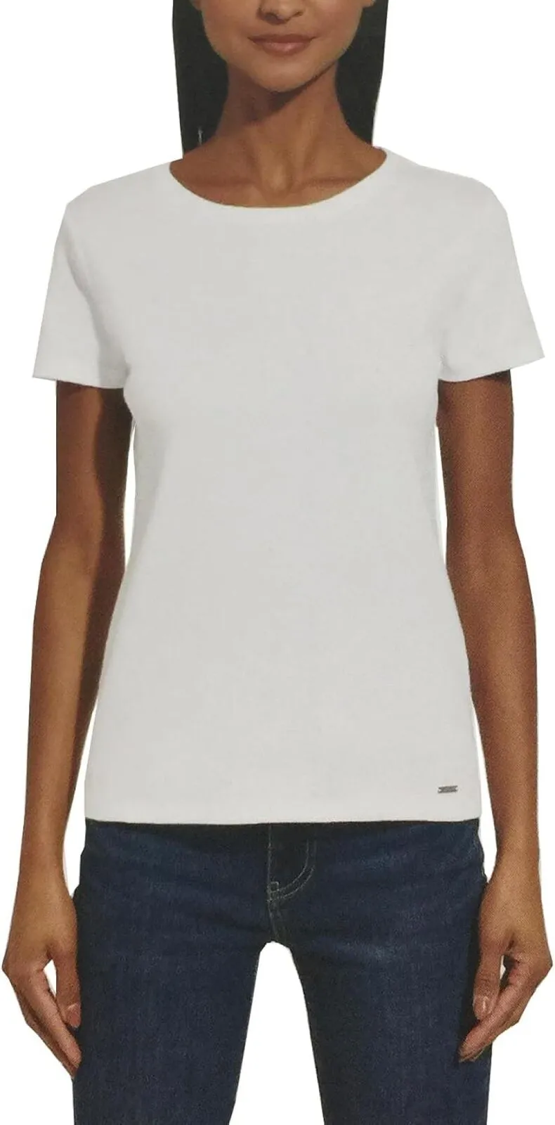 DKNY Women's Short Sleeve Crew Neck Organic Cotton Tee 1679439 White 2XL