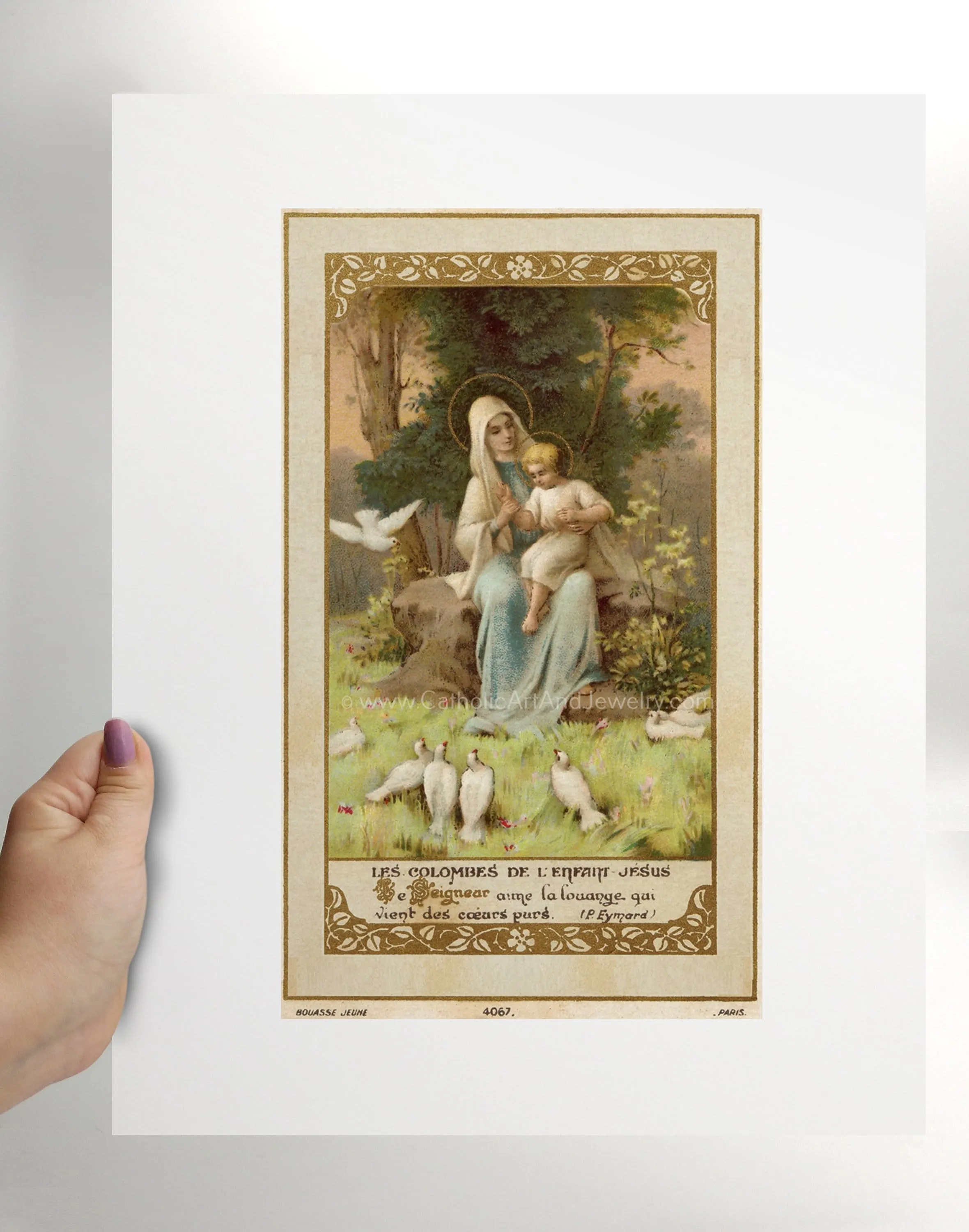 Doves of the Infant Jesus – based on a Vintage French Holy Card – Catholic Art Print – Unique Catholic Gift