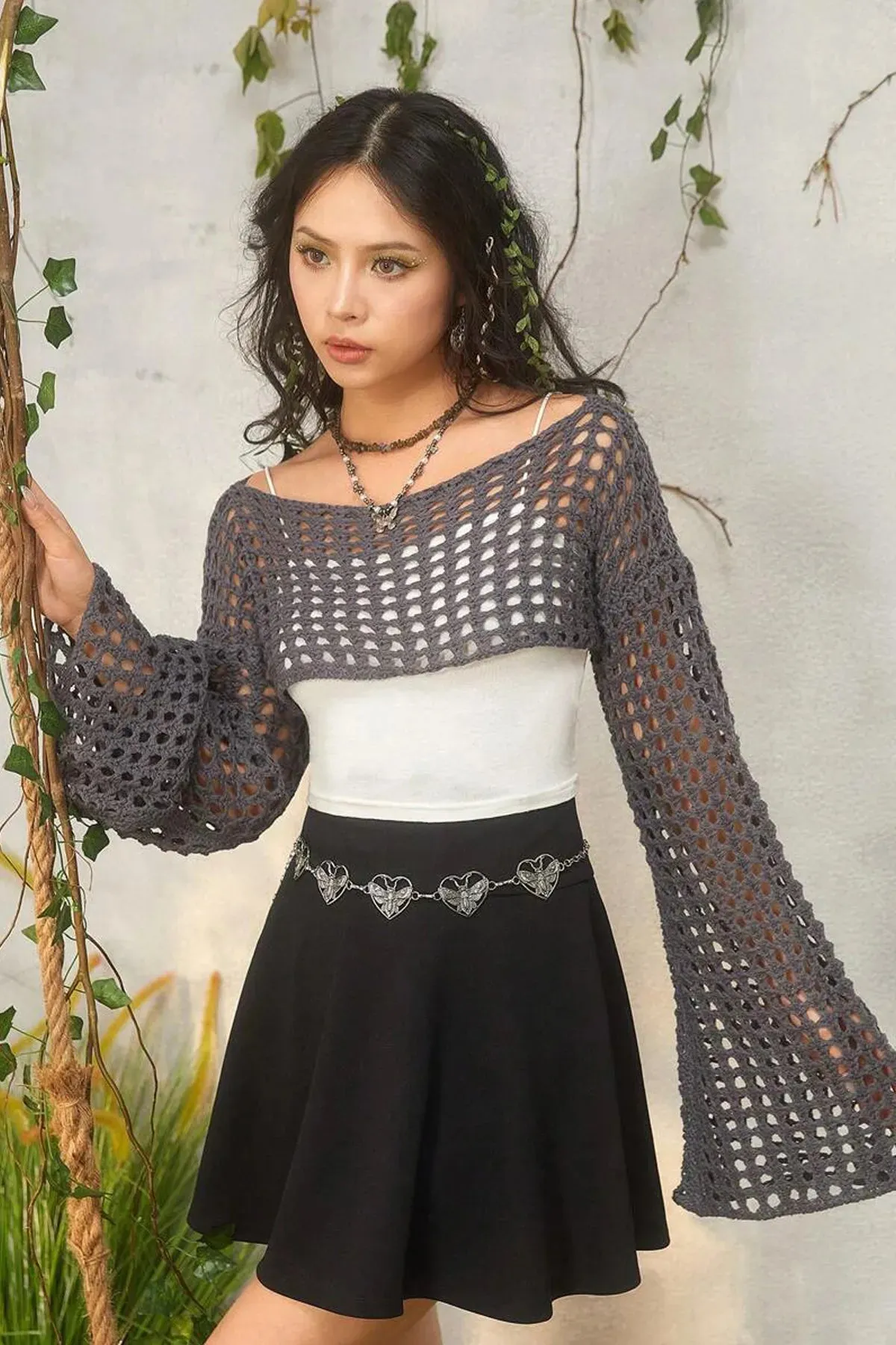 Ecru Crocket Knitted Cotton Y2K Blouse
