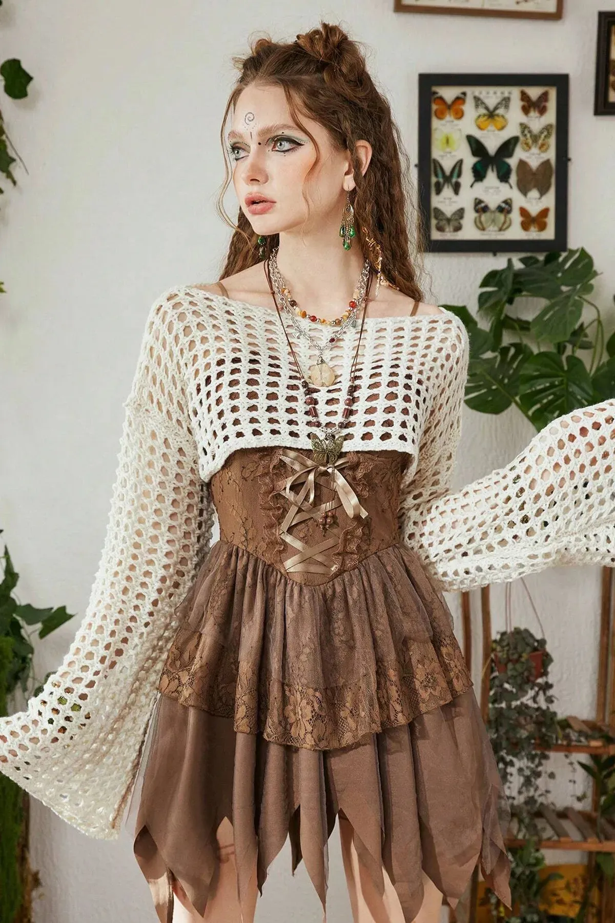 Ecru Crocket Knitted Cotton Y2K Blouse