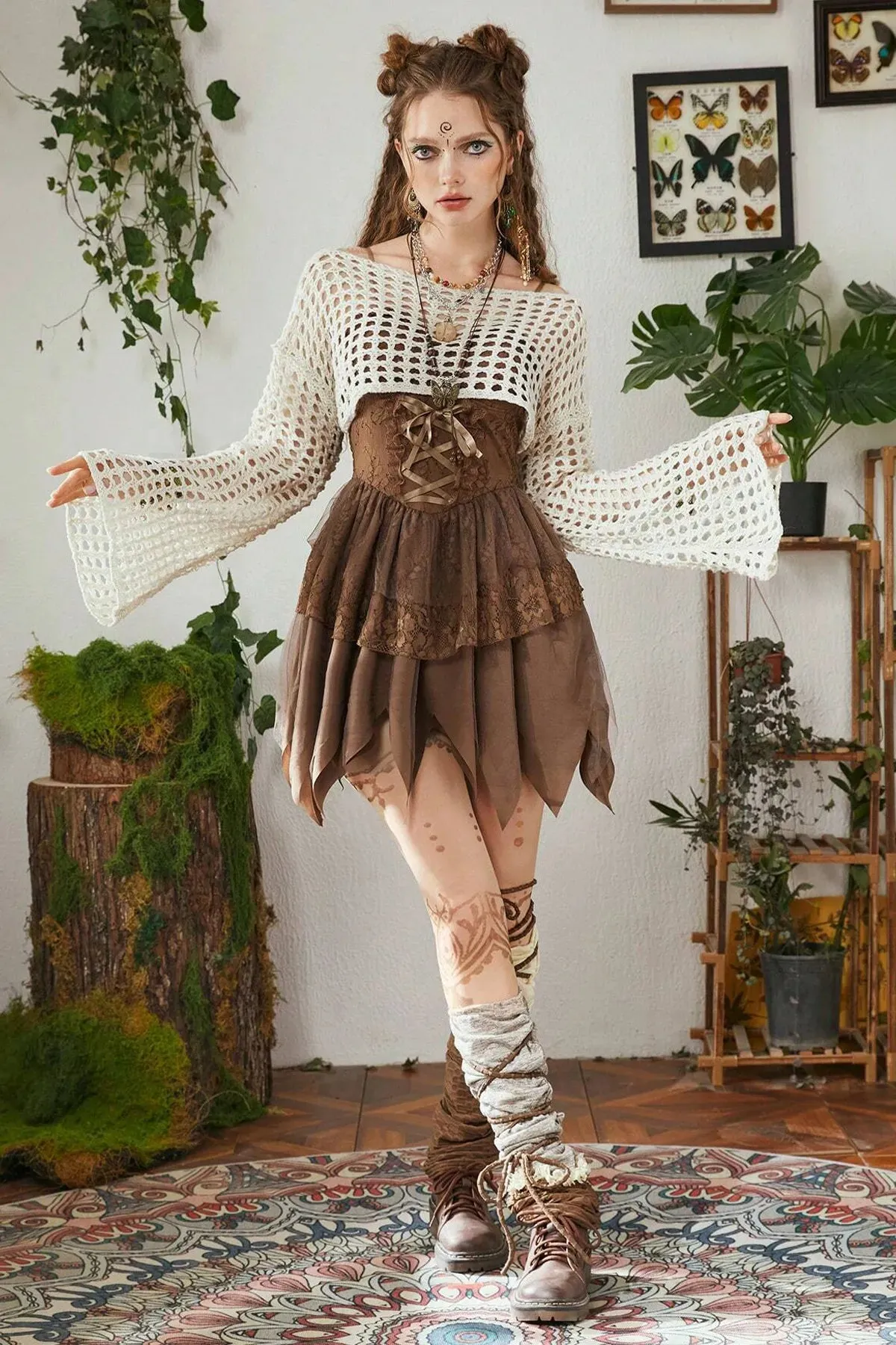 Ecru Crocket Knitted Cotton Y2K Blouse