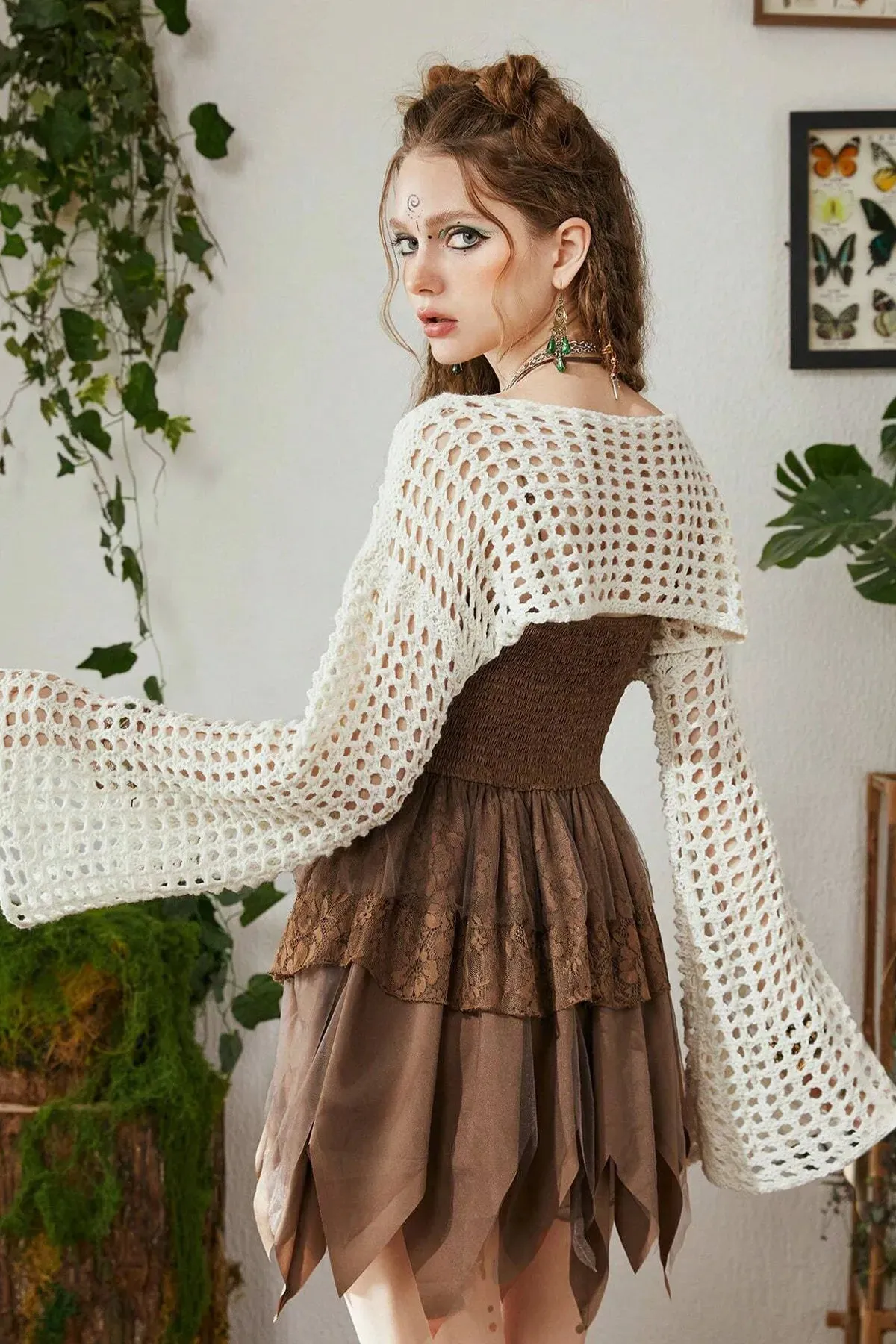 Ecru Crocket Knitted Cotton Y2K Blouse
