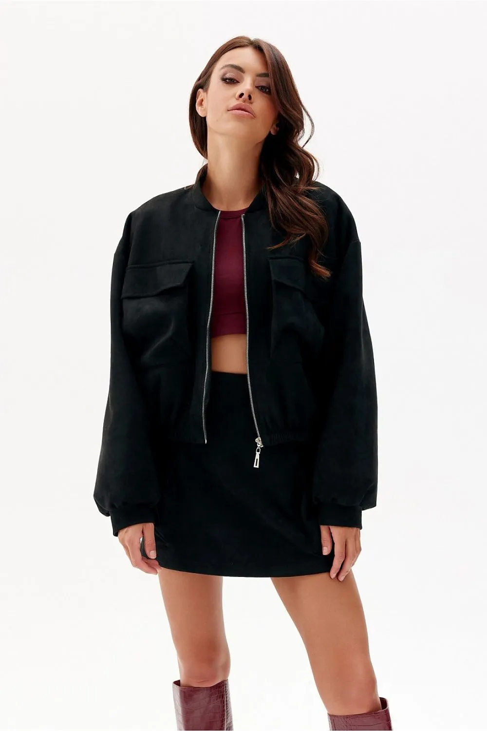 Elegant Collar Suede Oversized Jacket