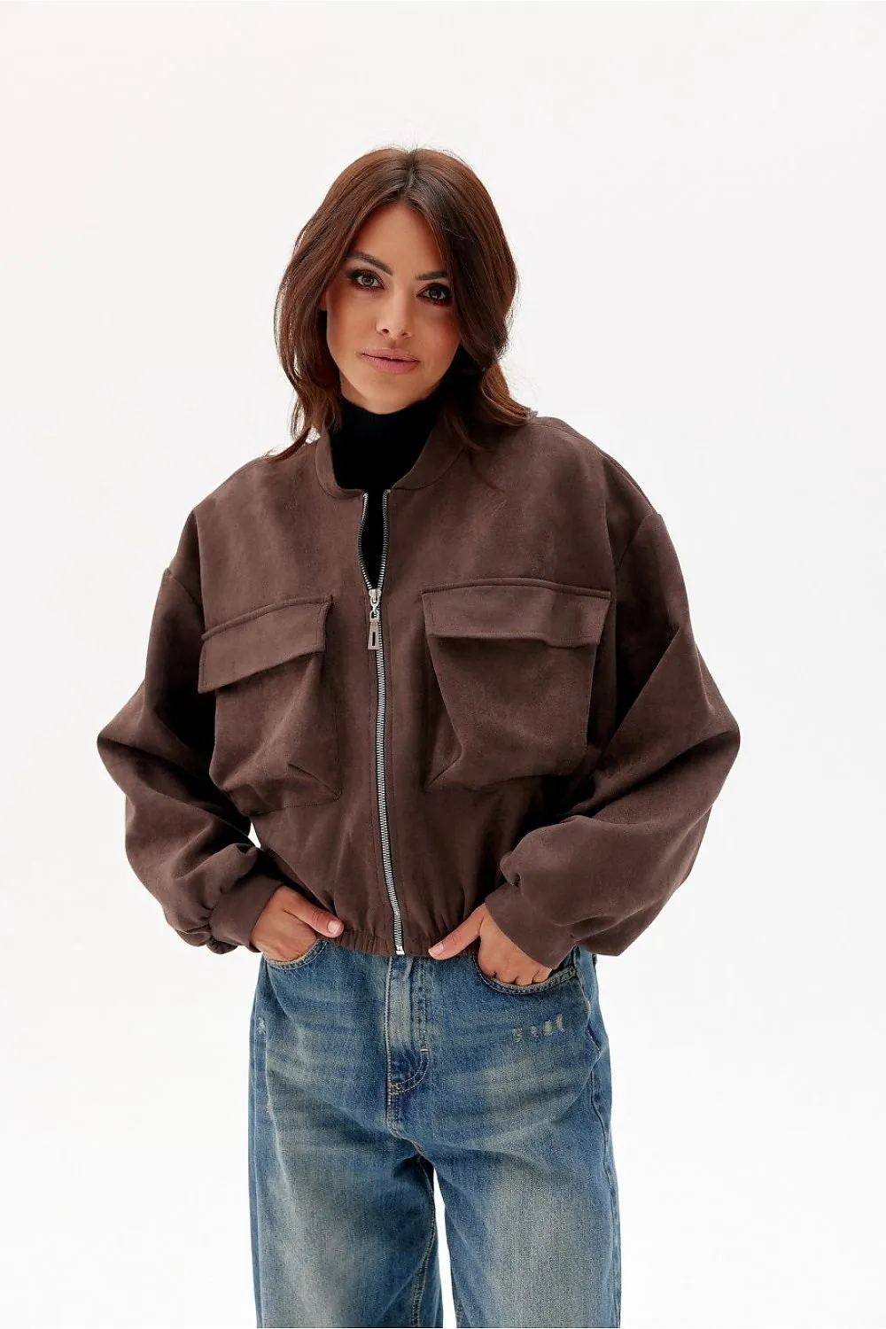 Elegant Collar Suede Oversized Jacket
