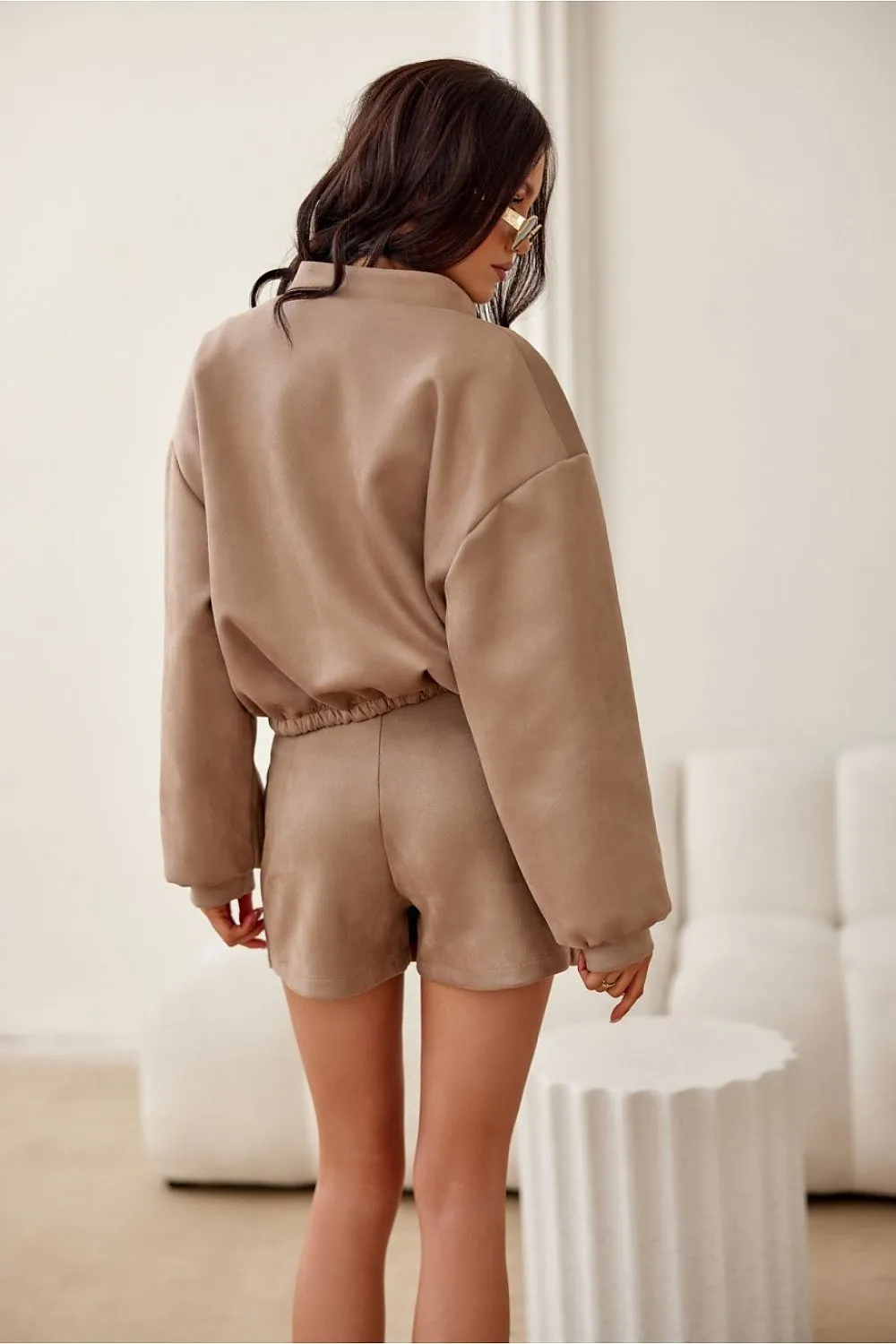 Elegant Collar Suede Oversized Jacket