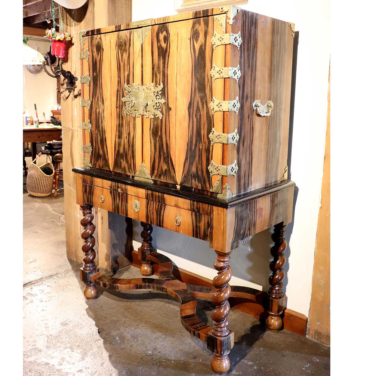 English William and Mary Brass Mounted Coromandel Veneer Cabinet on Stand
