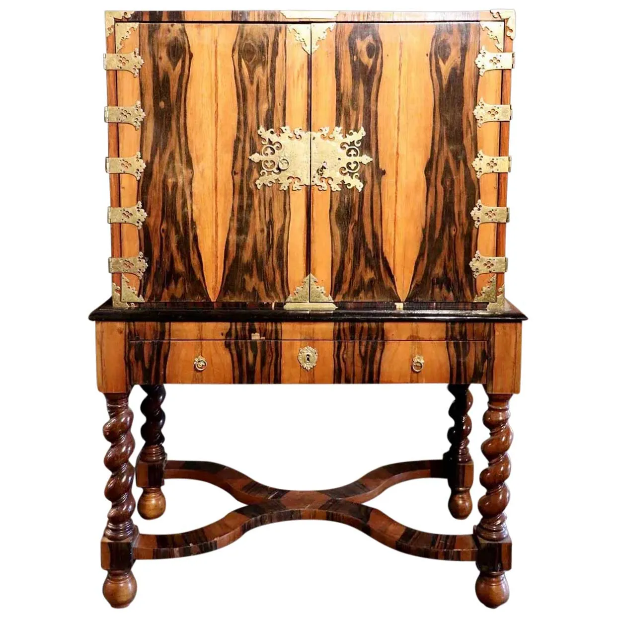 English William and Mary Brass Mounted Coromandel Veneer Cabinet on Stand