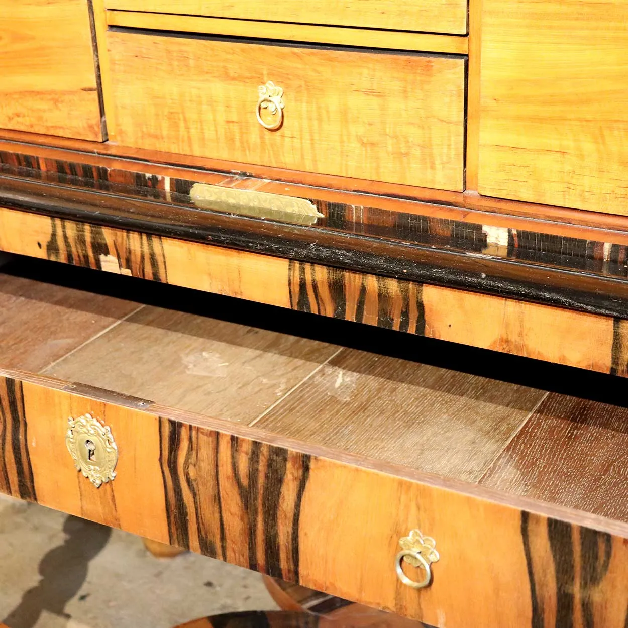 English William and Mary Brass Mounted Coromandel Veneer Cabinet on Stand