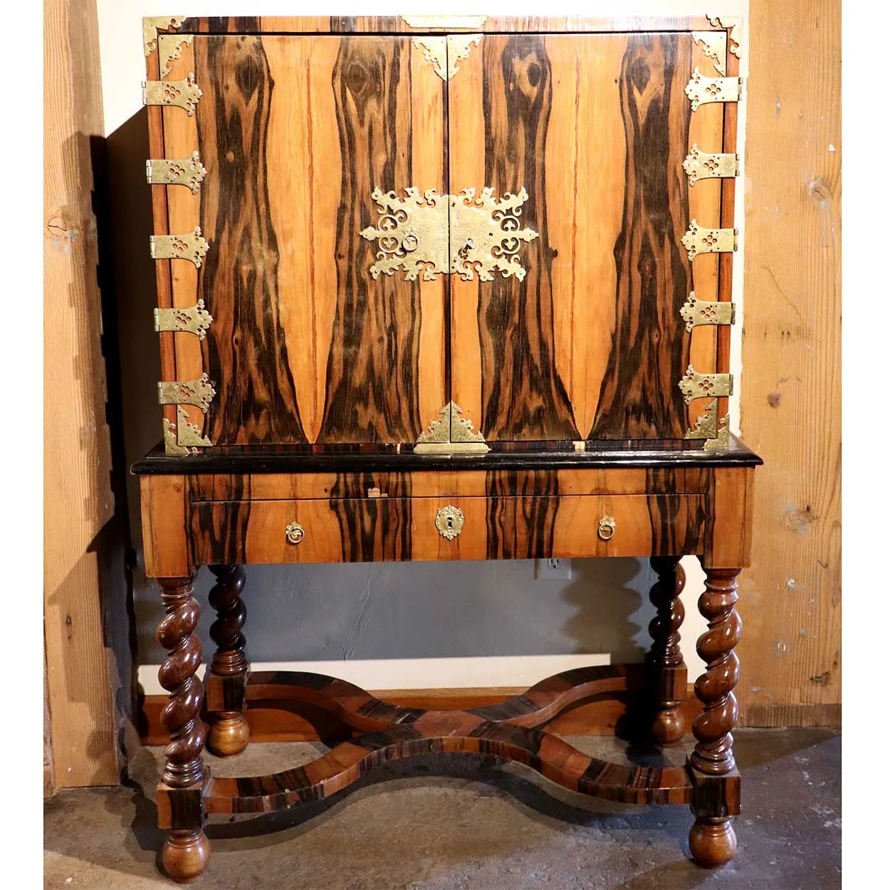 English William and Mary Brass Mounted Coromandel Veneer Cabinet on Stand