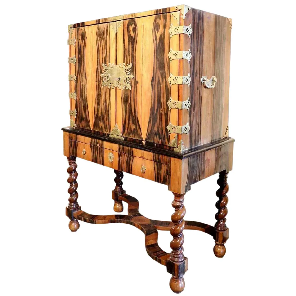 English William and Mary Brass Mounted Coromandel Veneer Cabinet on Stand