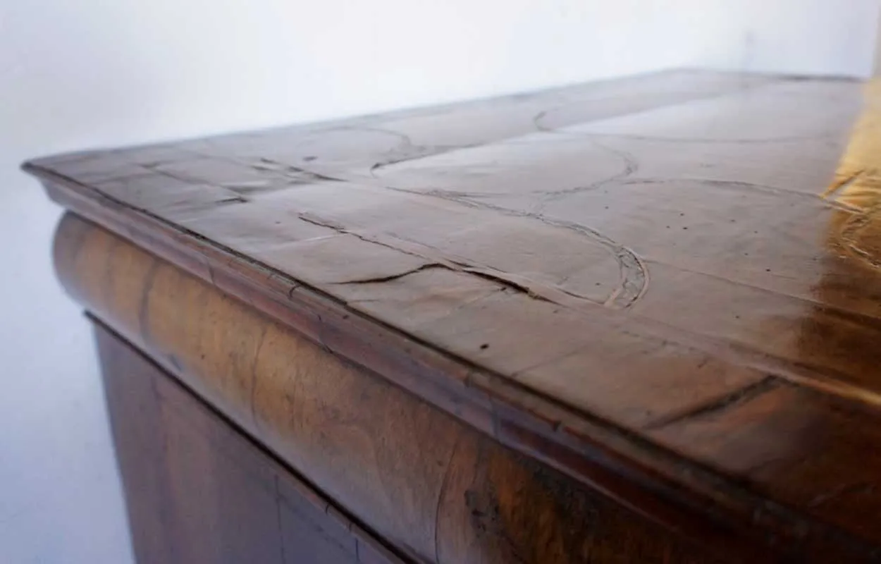 English William and Mary Inlaid Burled Walnut Veneer Chest on Stand