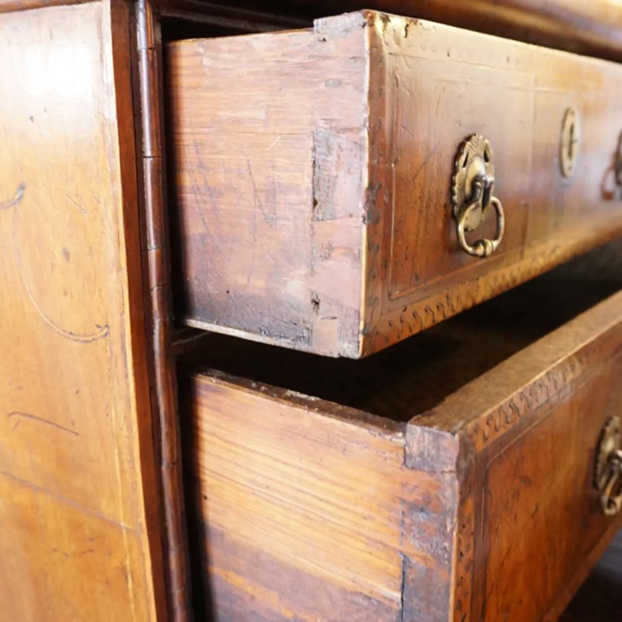 English William and Mary Inlaid Burled Walnut Veneer Chest on Stand
