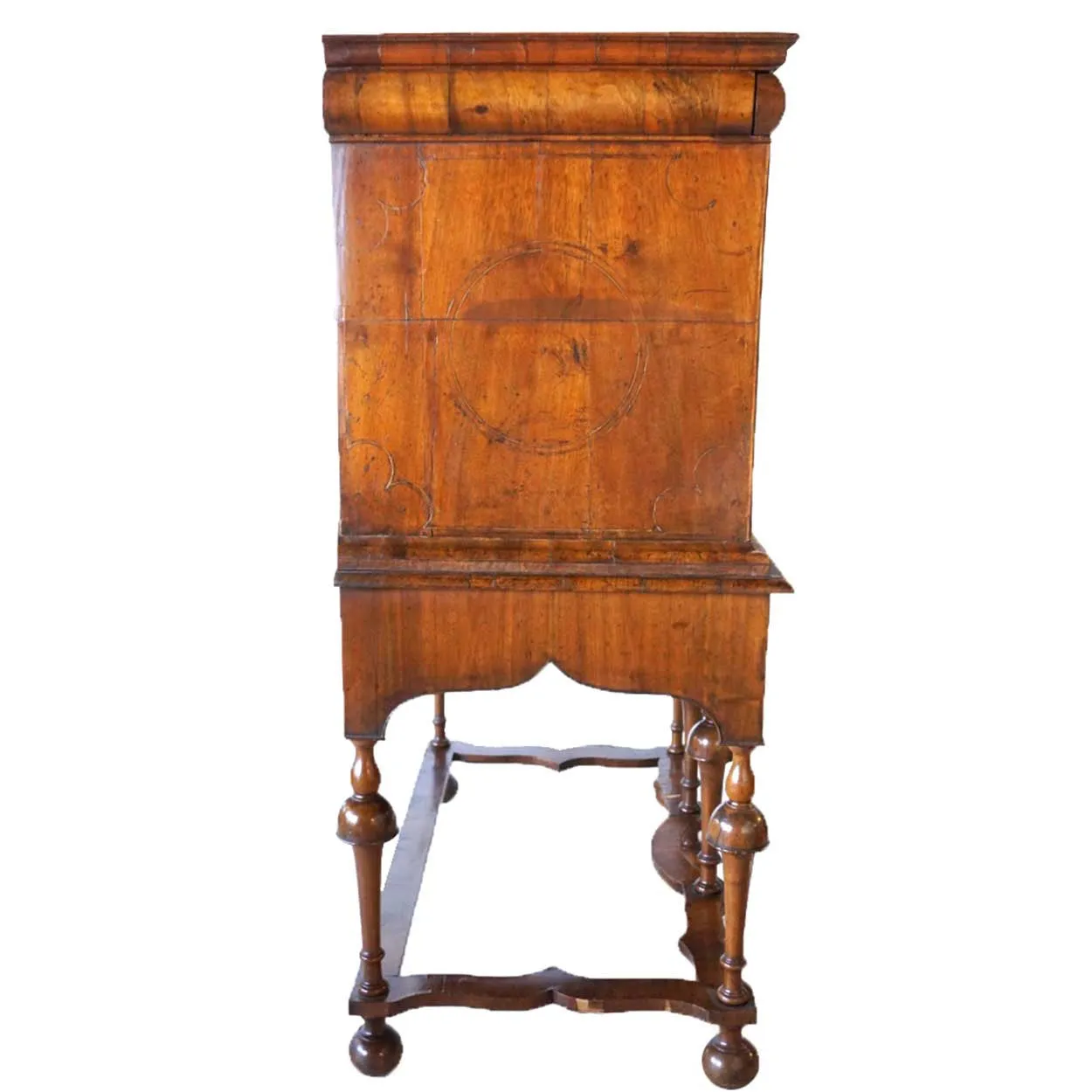 English William and Mary Inlaid Burled Walnut Veneer Chest on Stand