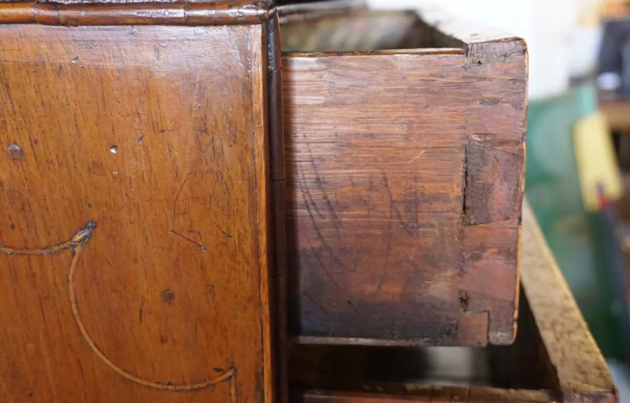 English William and Mary Inlaid Burled Walnut Veneer Chest on Stand