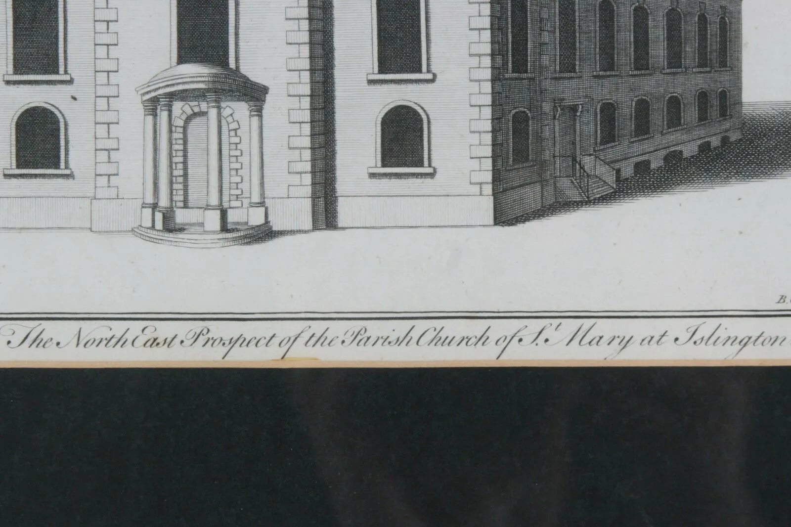Engraving of Church Islington by Benjamin Cole 1750 21.5" x 14.5" Great Shape!