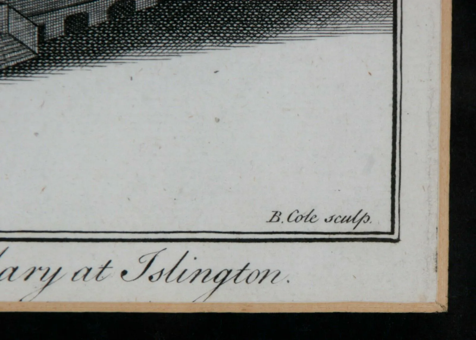 Engraving of Church Islington by Benjamin Cole 1750 21.5" x 14.5" Great Shape!