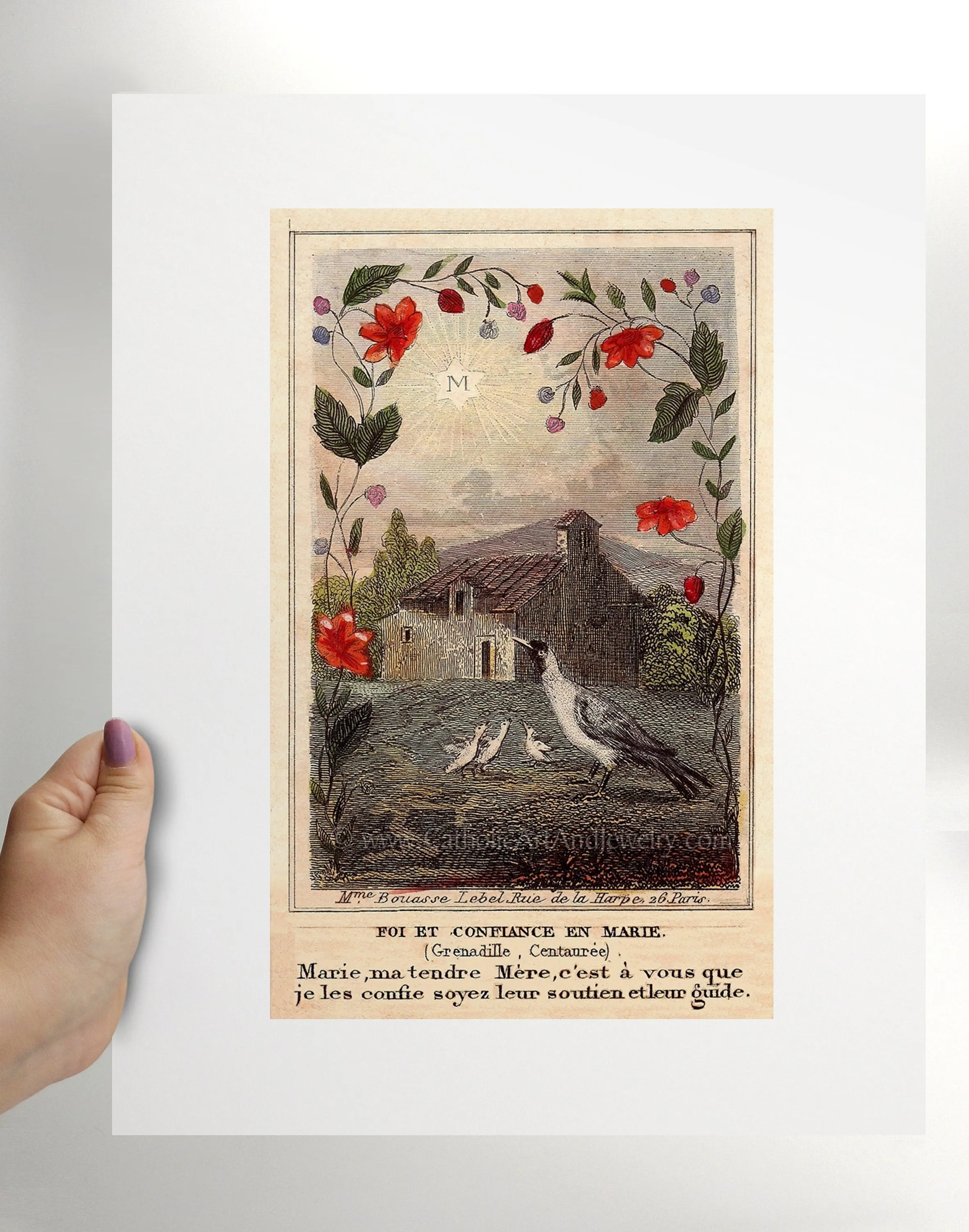 Faith and Confidence in Mary – based on a Vintage French Holy Card – Catholic Art Print