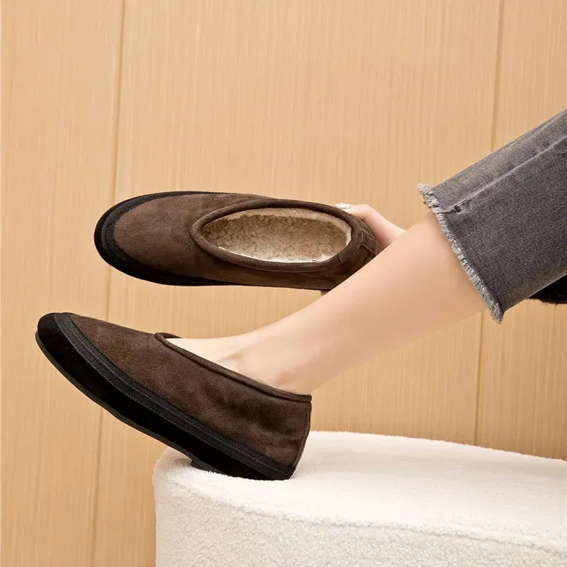 Flat Shoes New Wool Lining Warm Women Snow Shoes Genuine Leather Comfortable Female Winter Ballet Shoes Winter Women