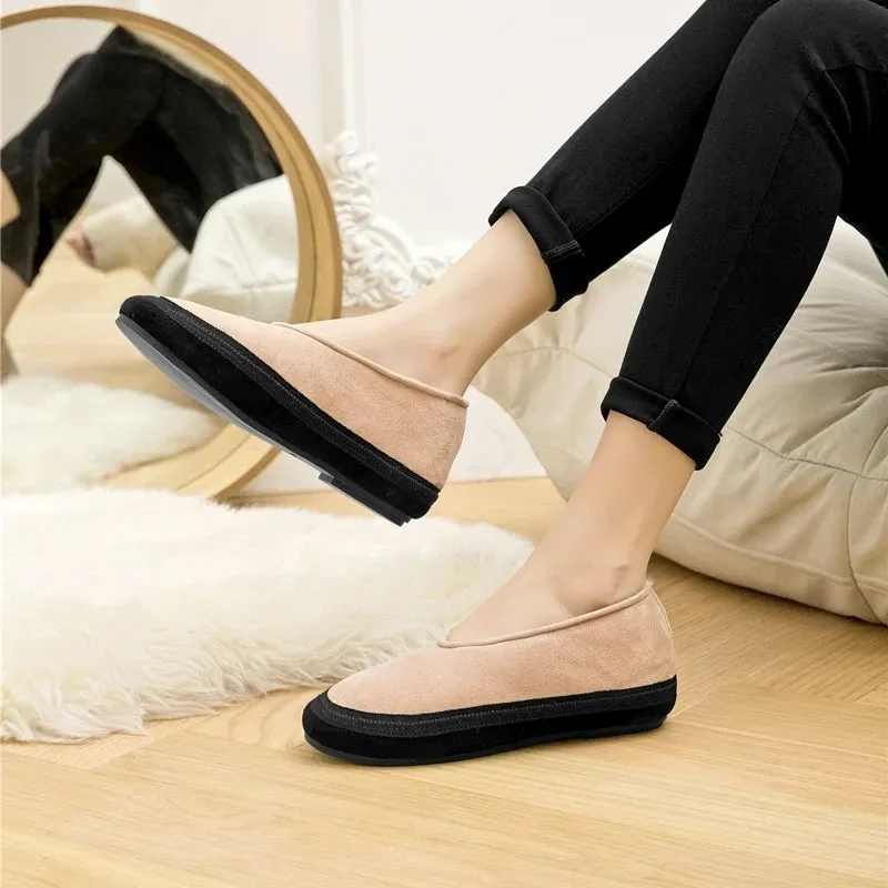 Flat Shoes New Wool Lining Warm Women Snow Shoes Genuine Leather Comfortable Female Winter Ballet Shoes Winter Women