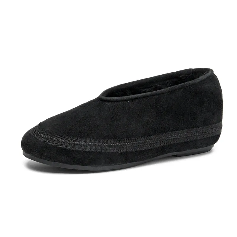 Flat Shoes New Wool Lining Warm Women Snow Shoes Genuine Leather Comfortable Female Winter Ballet Shoes Winter Women