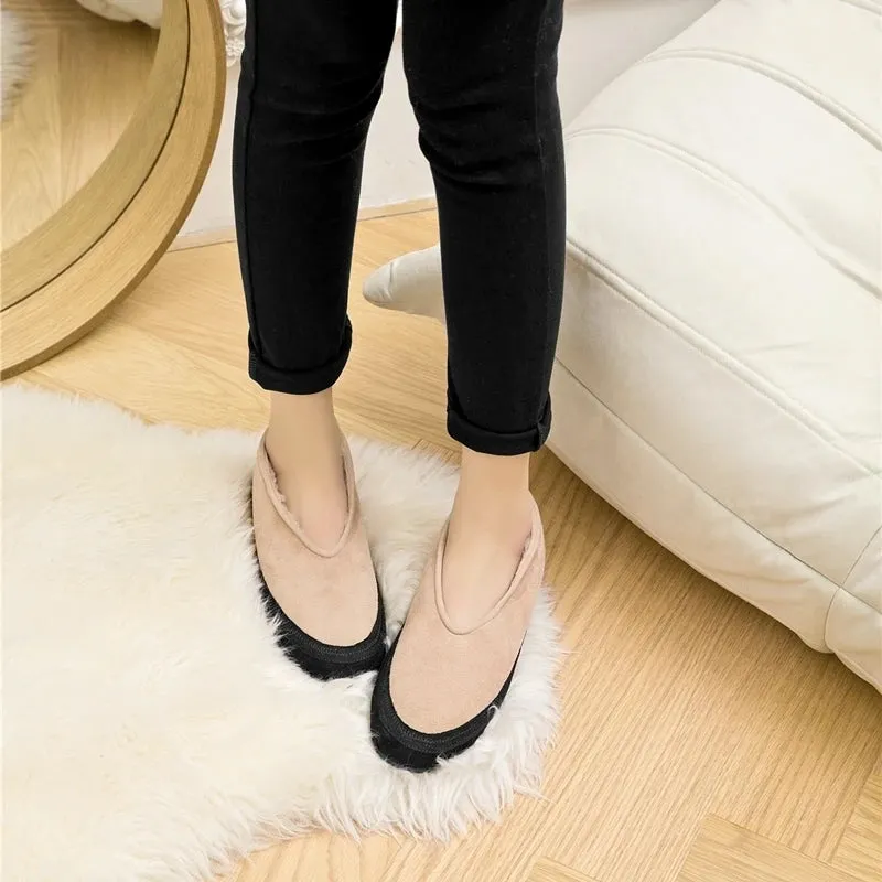 Flat Shoes New Wool Lining Warm Women Snow Shoes Genuine Leather Comfortable Female Winter Ballet Shoes Winter Women