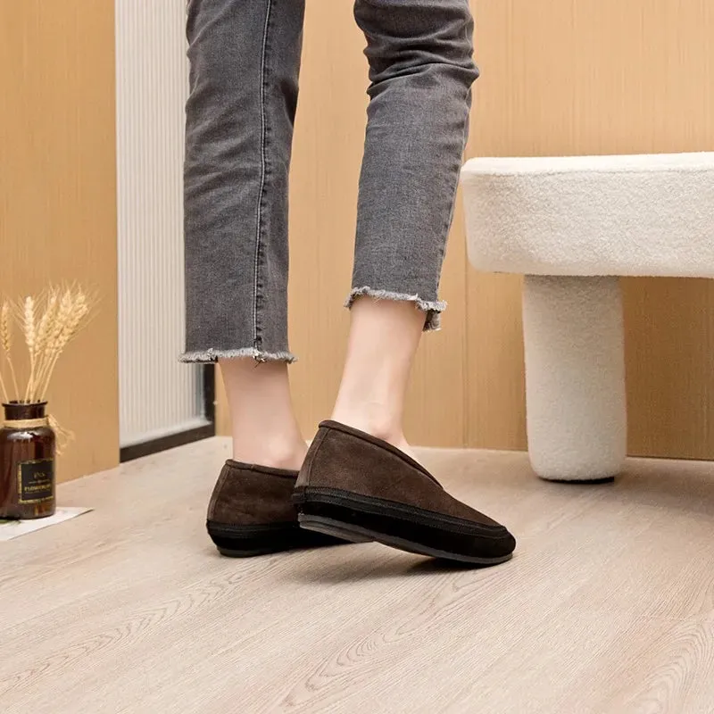 Flat Shoes New Wool Lining Warm Women Snow Shoes Genuine Leather Comfortable Female Winter Ballet Shoes Winter Women