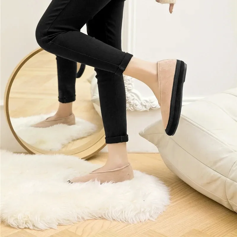 Flat Shoes New Wool Lining Warm Women Snow Shoes Genuine Leather Comfortable Female Winter Ballet Shoes Winter Women