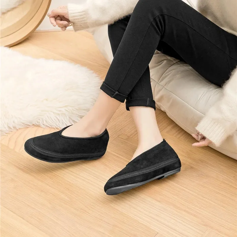 Flat Shoes New Wool Lining Warm Women Snow Shoes Genuine Leather Comfortable Female Winter Ballet Shoes Winter Women