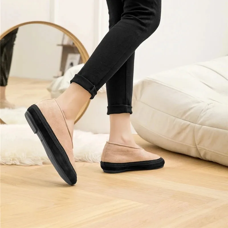 Flat Shoes New Wool Lining Warm Women Snow Shoes Genuine Leather Comfortable Female Winter Ballet Shoes Winter Women