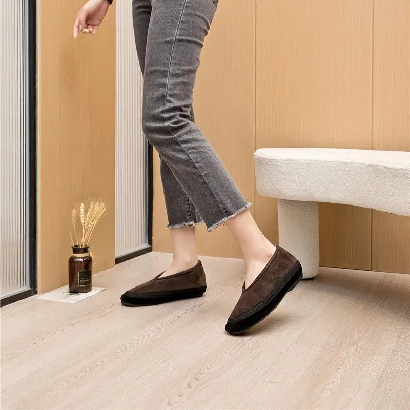 Flat Shoes New Wool Lining Warm Women Snow Shoes Genuine Leather Comfortable Female Winter Ballet Shoes Winter Women