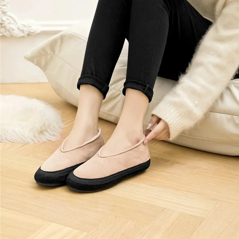 Flat Shoes New Wool Lining Warm Women Snow Shoes Genuine Leather Comfortable Female Winter Ballet Shoes Winter Women