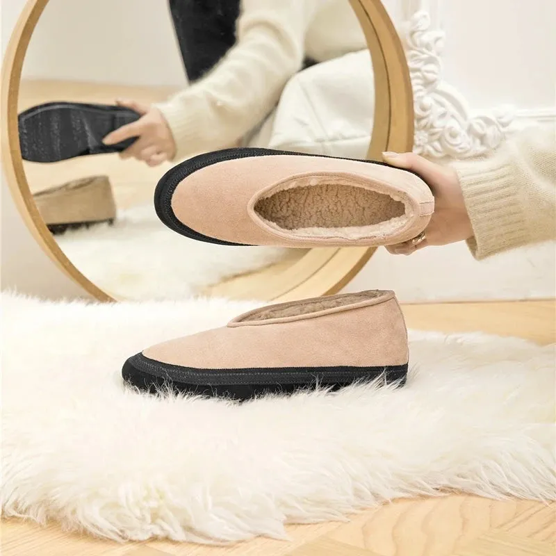 Flat Shoes New Wool Lining Warm Women Snow Shoes Genuine Leather Comfortable Female Winter Ballet Shoes Winter Women