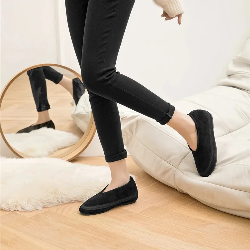 Flat Shoes New Wool Lining Warm Women Snow Shoes Genuine Leather Comfortable Female Winter Ballet Shoes Winter Women