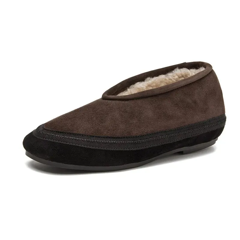 Flat Shoes New Wool Lining Warm Women Snow Shoes Genuine Leather Comfortable Female Winter Ballet Shoes Winter Women