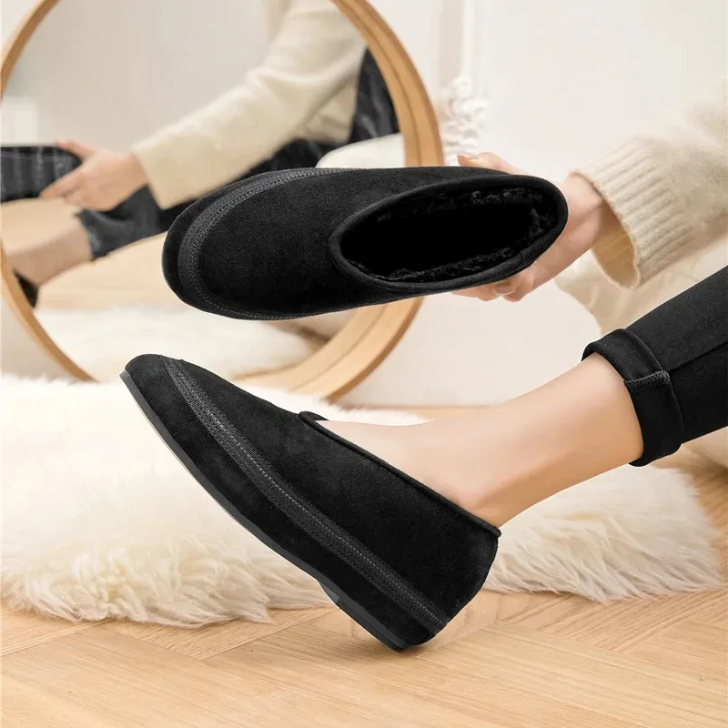 Flat Shoes New Wool Lining Warm Women Snow Shoes Genuine Leather Comfortable Female Winter Ballet Shoes Winter Women
