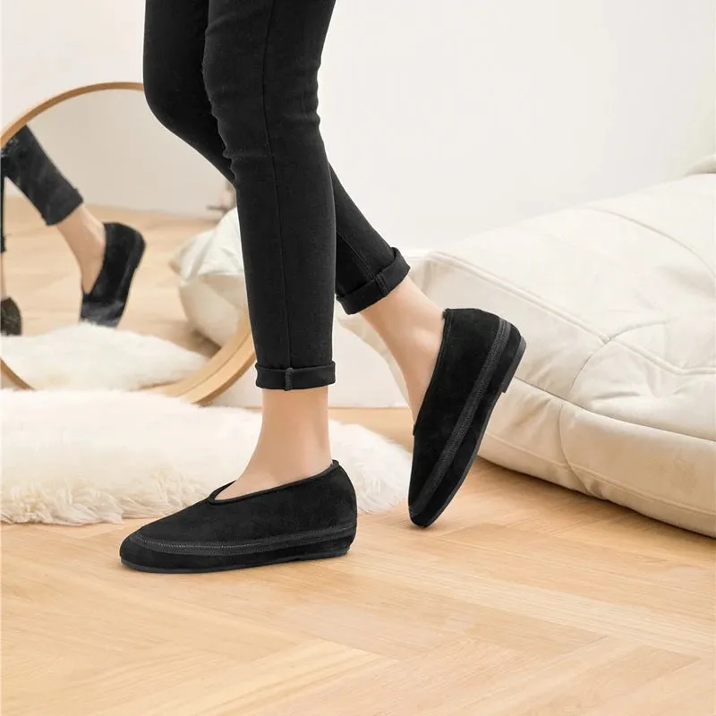 Flat Shoes New Wool Lining Warm Women Snow Shoes Genuine Leather Comfortable Female Winter Ballet Shoes Winter Women