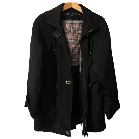 Fleet Street Coat Women's Medium Black Hooded City Cuffed Comfortcore