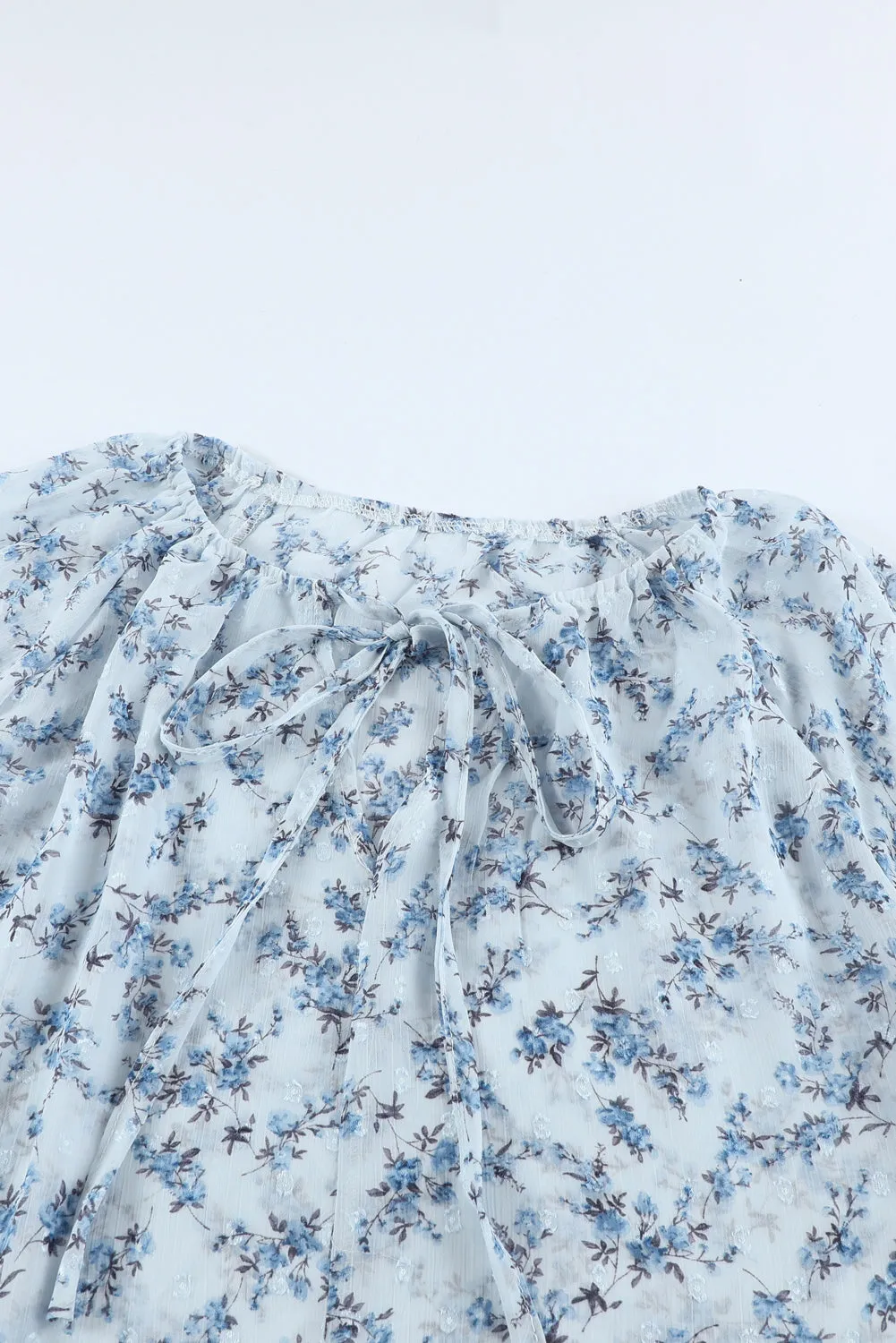 Floral Print Drawstring Long Bell Sleeve Blouse
