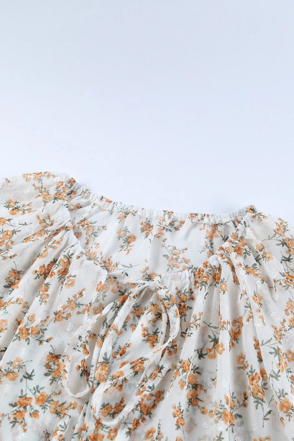 Floral Print Drawstring Long Bell Sleeve Blouse