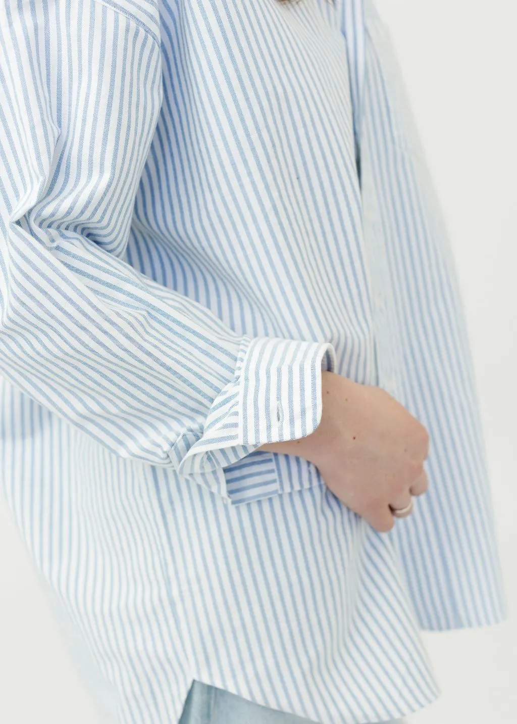 Frank & Eileen "Shirley" Oversized Button-Up Shirt in White/Blue Stripe