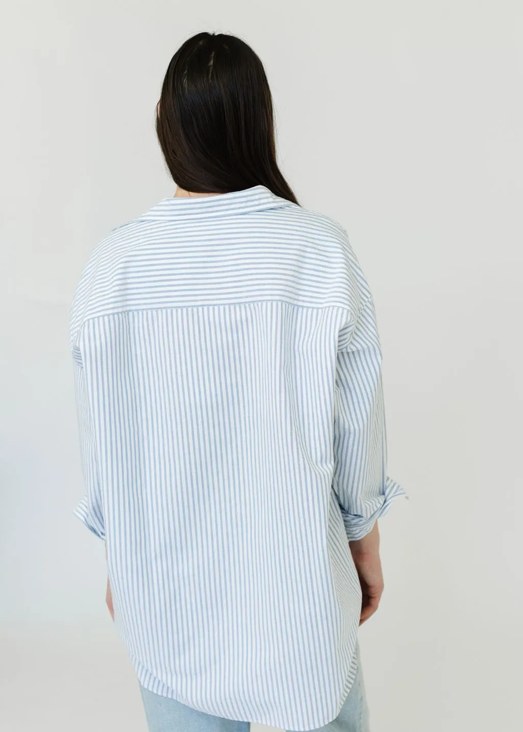 Frank & Eileen "Shirley" Oversized Button-Up Shirt in White/Blue Stripe
